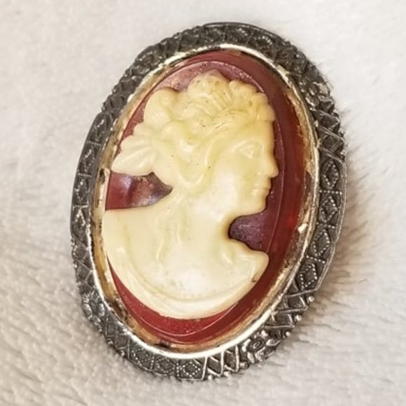 Antique 1920's Sterling Silver Cameo Pin Brooch - Picture 2 of 9